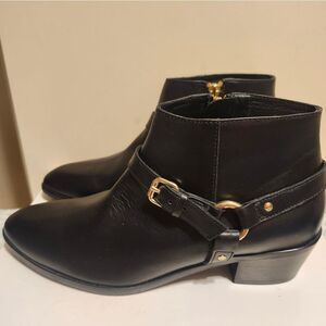 New J. Crew "Remi" Black Leather w/Harness Ankle Boots Size 7.5 (Retail $268)